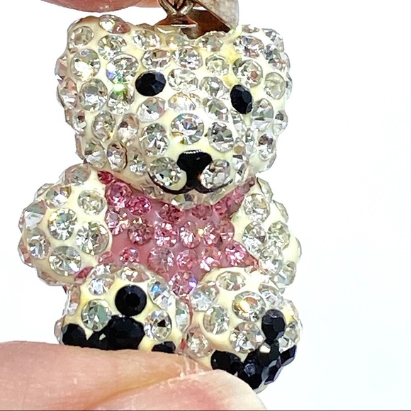 Rhinestone Bear .925 Pink & White Polar Bear Pendant - Picture 8 of 9